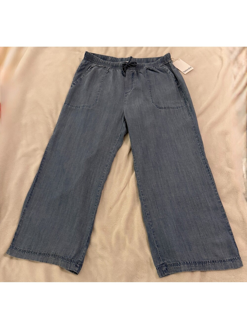 Splendid Angie Indigo Crop Wide Leg Pants Chambray Lyocell Blue Large NWT $168